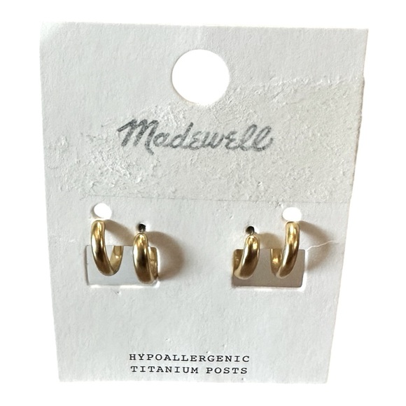 Madewell Gold Double Mini Hoop Earrings – Hypoallergenic Titanium Posts – NWT - Picture 1 of 4